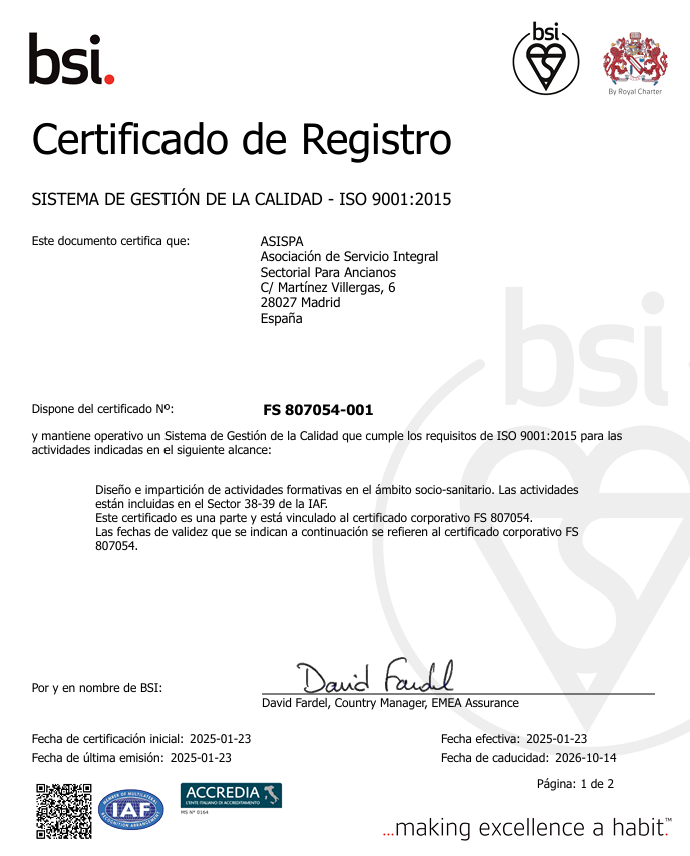 certificado calidad asispa