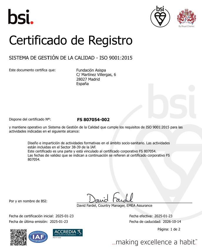 certificado calidad asispa