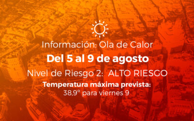 Ola de calor desde el lunes 5 hasta el viernes 9 de agosto de 2024. Nivel de Riesgo: 2