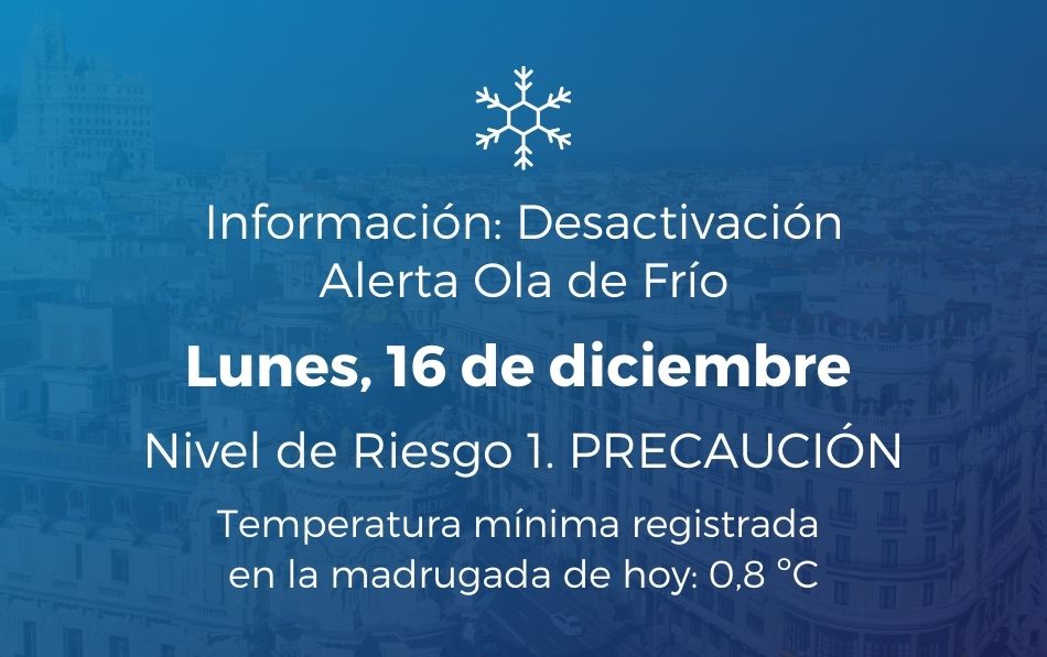 Información sobre ola de frío: desactivación alerta de frio desde el 16 de diciembre