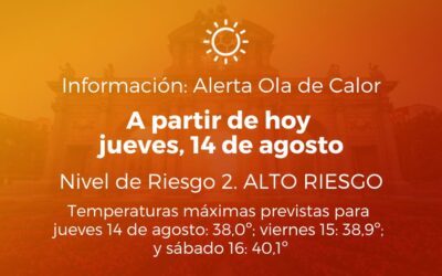 Alerta Ola de Calor a partir de hoy, jueves 14 de agosto de 2025. Nivel de Riesgo 2: Alto Riesgo