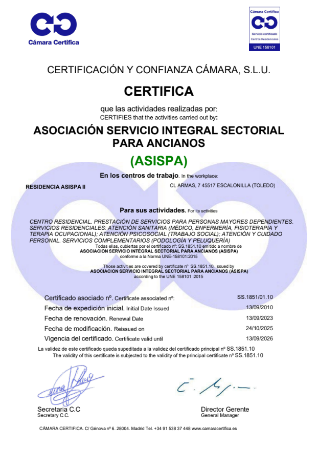 Certificado Residencia ASISPA II