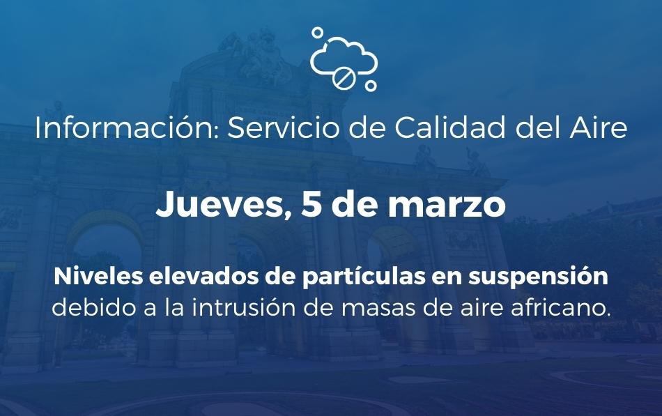 Alerta Salud Ambiental 5 de marzo de 2026: episodio de intrusión de masas de aire de origen africano