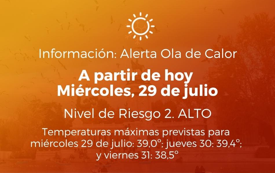 Alerta por calor: Nivel 2 (Riesgo alto) para hoy, miércoles 29 de julio de 2026