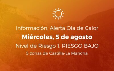 Alerta por calor 5 de agosto de 2026. Cinco zonas de Castilla-La Mancha en Nivel 1