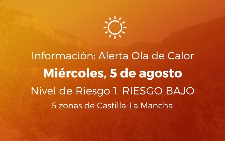 Alerta por calor 5 de agosto de 2026. Cinco zonas de Castilla-La Mancha en Nivel 1