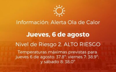 Alerta por calor: Nivel 2 (Riesgo alto) para hoy, jueves 6 de agosto de 2026