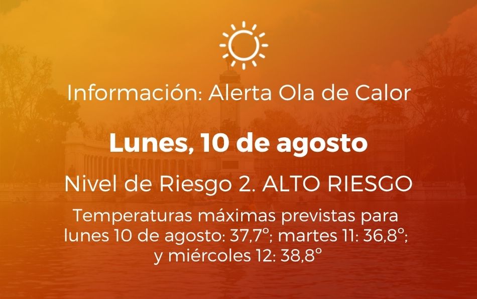 Alerta por calor: Nivel 2 (Riesgo alto) para hoy, lunes 10 de agosto de 2026